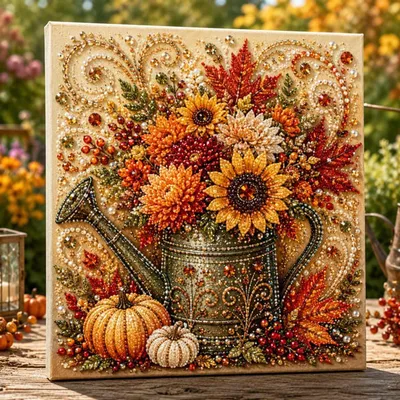 Produktbild von Diamond Painting Herbst 3D – Perlenbild DIY Set mit Rahmen – Wanddeko