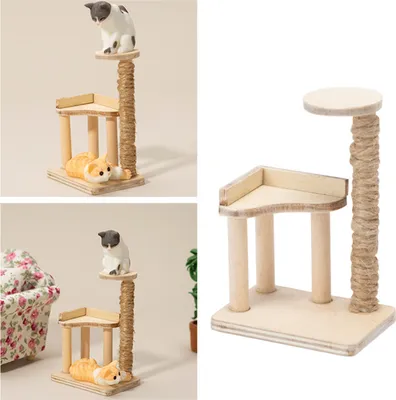 Produktbild von 1/12 Katzenklettern Postmodell süße Miniatur handgefertigte Handwerkszüßung Spielzeugmöbel Dekor Holzkatze Kratzer Mini Möbelmodell Dollhouse Dekoration