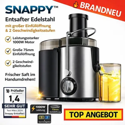 Obrázek produktu pro Odšťavňovač Snappy™ z nerezové oceli s velkým plnicím otvorem a 2 rychlostními stupni