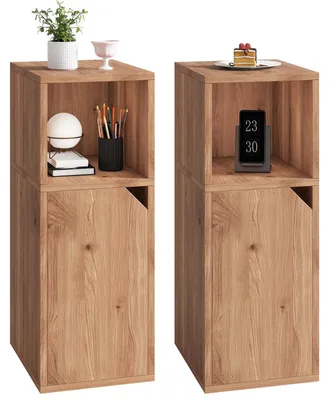 Schmales Nachtkästchen 2er Set, Eichenfarbe, 24x29x62 cm