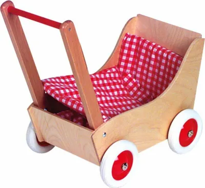 Obrázek produktu pro Holz-Wenzel Dřevěný kočárek pro panenky kostka červená / bílá, cca 50 cm