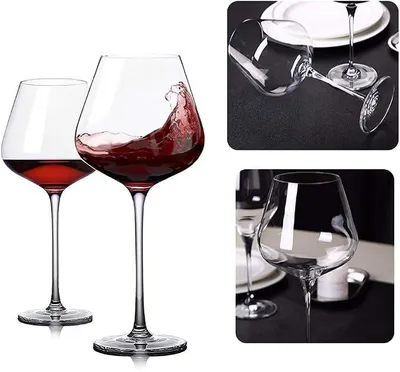 Productafbeelding van Extra grote rode wijnglazen, 860 ml, 29 oz, set van 2. Wijnglazen van kristalglas, handgeblazen, loodvrij glas voor een onbreekbare, ultradunne, lichte en duurzame ervaring