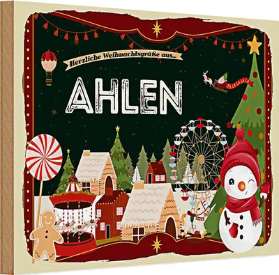Produktbild von Holzschild Weihnachten Grüße aus AHLEN 30x20cm