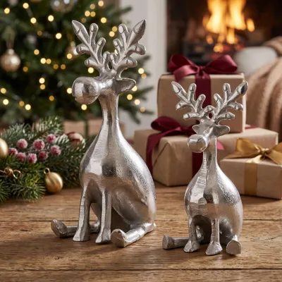 Produktbild von 2er Set Rentiere Metall Silber Hirsche Deko Tischdeko Weihnachtsdeko Aufsteller