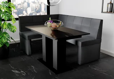 Produktbild von Eckbankgruppe 196x142 cm BLAKE XL R Stoff Soro Anthrazit/ Esstisch DANTE Schwarz