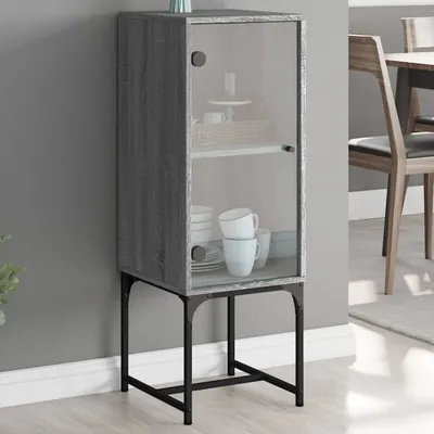 Zdjęcie produktu dla vidaXL Szafka boczna ze szklanymi drzwiami Szara Sonoma 35x37x100 cm