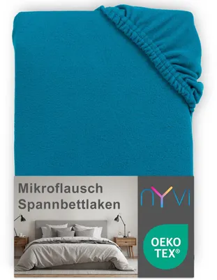Produktbild von NYVI Spannbettlaken DreamScience Mikroflausch 180x200 - 200x200 cm petrol für Matratzen bis 22 cm Höhe - Kuschelweiches & Wärmendes Bettlaken Spannbetttuch