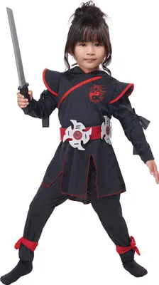 Immagine prodotto di Costume da ninja per bambina in maschera nero-rosso - 116 (4-6 anni)