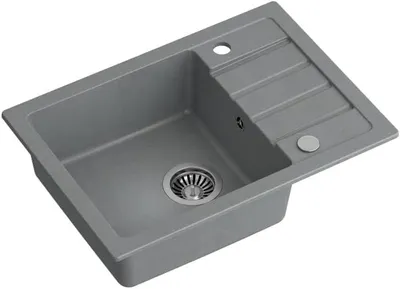 Produktbild von QUADRON Granitspüle JERRY 116 GraniteQ Küchenspüle Einbeckenspüle 62x44x17,5 cm, Spülbecken Einzelbecken mit Abtropffläche & Siphon, Grau