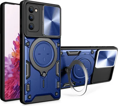 Produktbild von Handyhülle für Samsung Galaxy S20 FE 5G/4G Dual-Layer Stoßfest Rüstung Hülle mit Dia Kameraschutz und Kreisförmig Ring Ständer Blau