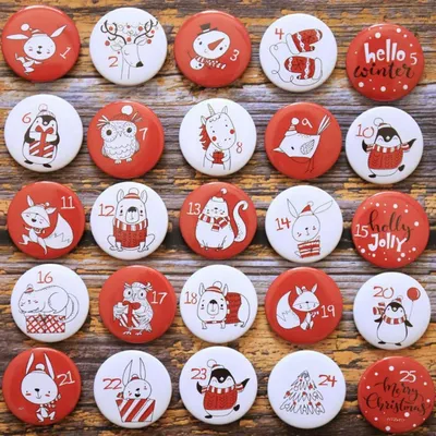 Produktbild von Adventskalender Zahlen Buttons 1-25 zum Basteln, Ø 3,2 cm, Rot, 25 Stück