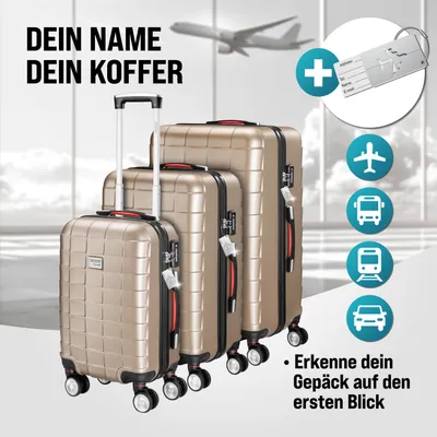 Produktbild von MONZANA® 3tlg. Kofferset TSA Schloss Wäscheorganizer Kofferwaage Gurt Gelgriffe Zwillingsrollen Standfüße Trolley Reisekoffer Hartschale Koffer M-L-XL, Farbe:champagner