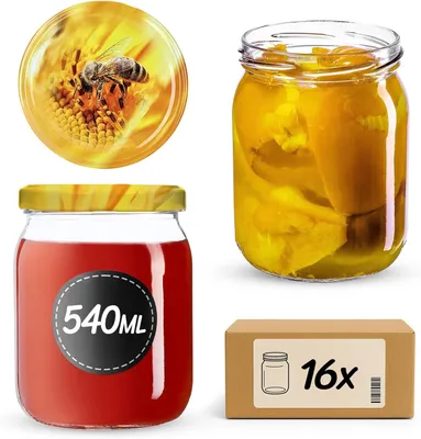 Produktbild von KADAX Einmachgläser mit Deckel "Senna", Marmeladengläser, Einweckgläser, 540 ml, Biene, 16 Stück