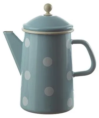 Emaille Kanne 1,6 L hellblau mit weißen Punkten nostalgisch