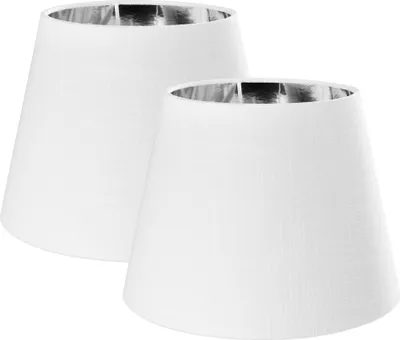 Produktbild von Navaris 2x Lampenschirm Tischlampe E27 rund - 16,2x15,3x22cm - Lampenschirme für Tischlampen Set - E 27 Leuchtenschirm - Weiß Silber