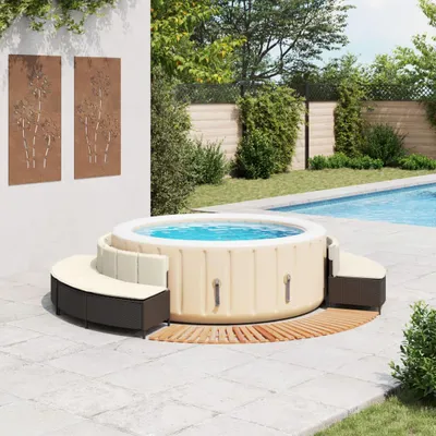 Produktbild von vidaXL Whirlpool-Umrandung Schwarz Poly-Rattan und Massivholz Akazie