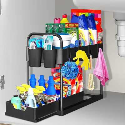 Produktbild von Ablageregal, Küchen-Unterschrankregal, Küchenregal Waschbecken Regal, 2 Etagen Unter Waschbecken Regal, Spülschranregal Küchenregal, Waschbecken Regal, Spülen Organizer