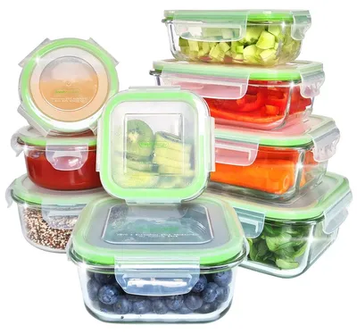 Produktbild von Fresh Master Frischhaltedose Set 18 tlg. Borosililatglas, (370 ml, 640 ml, 1.050 ml, 1.520 ml rechteckig mit Deckel, 320 ml, 800 ml quadratisch mit Deckel, 210 ml, 400 ml, 650 ml rund mit Deckel)
