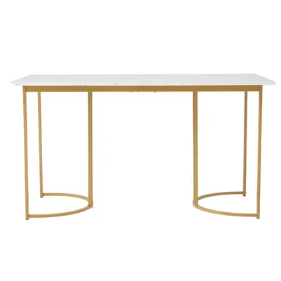 Produktbild von Sweiko 140 x 80cm Esstisch,(1-St), moderner Küchentisch, Gestell aus MetallRechteckiger Esstisch aus  Moderner Marmormuster Küchentisch  mit verstellbaren Füßen für Esszimmer Wohnzimmer,  Weiß/Golden