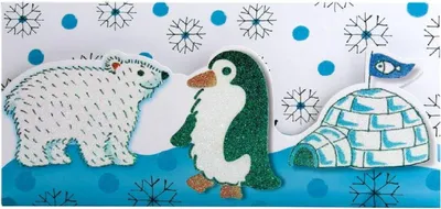 Image de Geldumschlag "Winterwelt" avec un pingouin scintillant, dimensions 23x11 cm, couleur bleue, marque Artebene