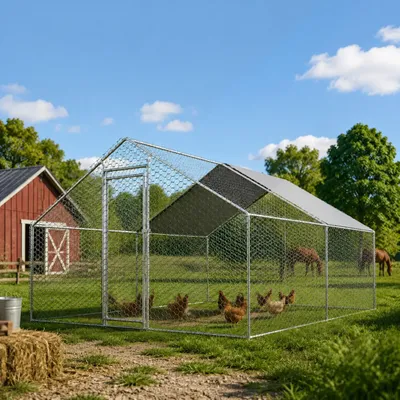 Produktbild von Hühnerstall Hühnerhaus Geflügelstall 3x4x2m Freilaufgehege Kleintierstall Voliere Freigehege Hühnerkäfig mit Dach Verzinkter Stahlrahmen