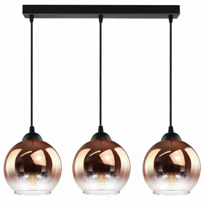 Zdjęcie produktu dla LUXOLAR - Lampa wisząca 3 płomienie szklany klosz miedziano-przezroczysty, lampa sufitowa E27 60W do salonu, kuchni