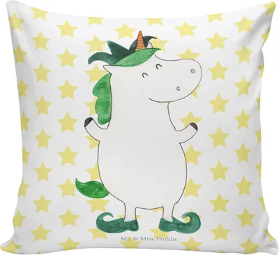 Produktbild von Mr. & Mrs. Panda Kissen 40x40 Einhorn Joker - Weiß - Geschenk, Einhörner, kuschelkissen, Kuschel, Hofnarr, Unicorn, Sofakissen, Mittelalter, Gaukler, Sofa, Dekokissen
