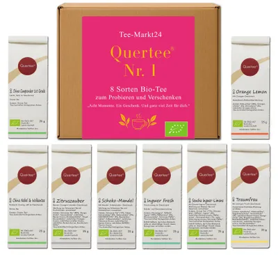 Produktbild von Probierset  Tee Quertee® Nr. 1 - 8 x 25 g verschiedene Biotee als Geschenkset / Probierset