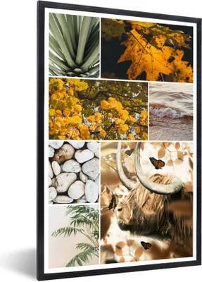 Produktbild von MuchoWow® MuchoWow® Gerahmtes Poster Schottische Hochlandrind - Collage - Meer - Pflanzen 40x60 cm - Poster mit zchwarzem Bilderrahmen - Papierdruck - Wandbilder