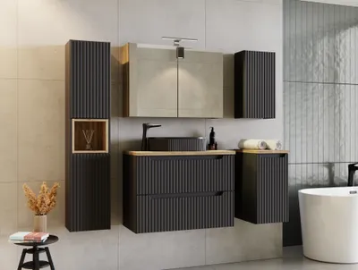 Immagine prodotto di COMAD | set di mobili da bagno, composto da mobiletti + colonna sospesa, NOVA BLACK e NOVA OAK