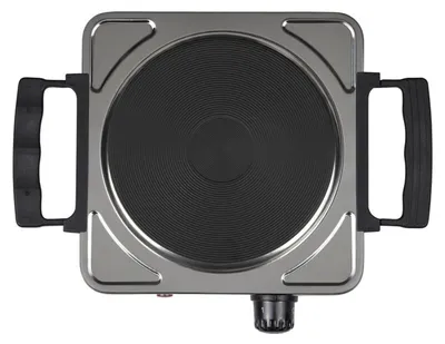 Image de Grafner Plaque de cuisson en acier inoxydable avec poignées rabattables, 1000 watts, 1 plaque de cuisson de masse avec 1x Ø 155 mm, réglage de la température en continu, boîtier robuste en acier inoxydable, plaque de cuisson Cuisinière de camping argentée