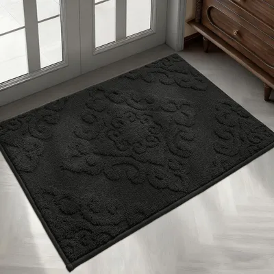 Image de Paillasson intérieur, 60 x 90 cm, tapis anti-saleté, noir, antidérapant, lavable
