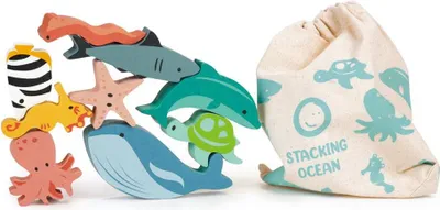Image de Mentari jeu d'empilage en bois océan - Jouet éducatif animaux marins enfants