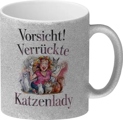 Produktbild von Vorsicht! Verrückte Katzenlady Glitzer-Kaffeebecher