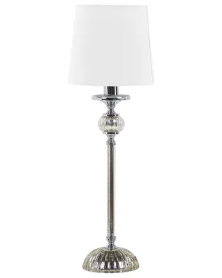 Produktbild von BELIANI Tischlampe Silber Metall 62 cm Stoffschirm Weiß Lampenfuß aus Glas langes Kabel mit Schalter Glamouröses Design