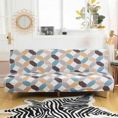 Produktbild von Stretch Armless Futonbezüge Futon Couchbezüge Schonbezug Möbelschutzbezüge mit elastischem Boden, weicher, dicker Jacquard, waschbar,Farbgeometrie