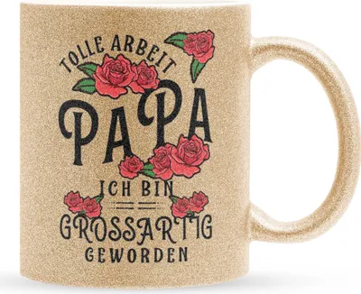 Produktbild von 22Feels Glitzertasse Gold Papa Geschenk Vatertag Vater Geburtstag Kaffeetasse Männer Weihnachten Haferl Geschenkidee Bürotasse