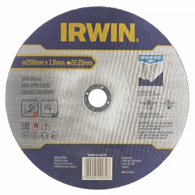 Obrázek produktu pro Řezný kotouč Irwin na kov/nerez plochý 230 mm x 1,8 mm x 22,23 mm