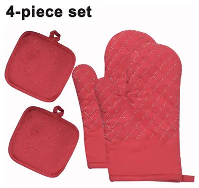 Produktbild von 4-teiliges Set Ofenhandschuhe und Topflappen, rutschfeste, hitzebeständige Silikon-Ofenhandschuhe, Mikrowellenhandschuhe, Küchenhandschuhe zum Backen, Kochen und Grillen