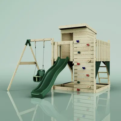Produktbild von OutdoorToys Spielturm Alma aus Holz in Grün Dunkelgrün, mit Babyschaukel