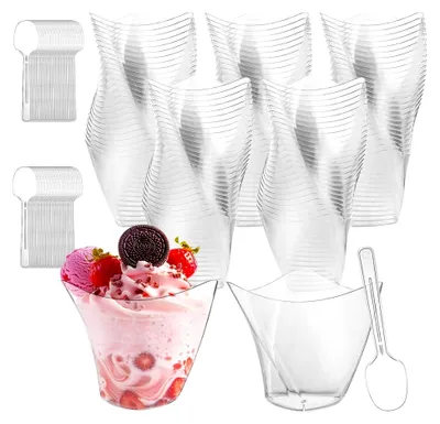 Produktbild von 100 Stück Dessertgläser aus Plastik 130ml, wiederverwendbare Dessertschalen für Mousse und Pudding