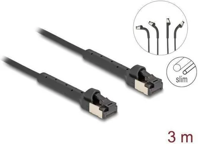 Imagen del producto de Delock - Cable de conexión - RJ-45 (M) con conector angulado hasta 60° a RJ-45 (M) con conector angulado hasta 60° - 3 m - 3.8 mm - U/FTP - CAT 6a - Delgado, sin halógenos, sin gancho -