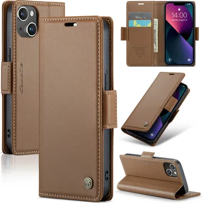 Produktbild von iPhone 14 Hülle, Leder Brieftasche Kartenfach Schutzhülle mit Standfunktion für iPhone 14 Braun