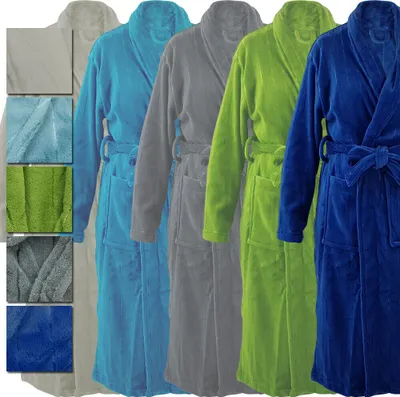 Produktbild von Uni Bademantel aus super weichem  Microfaser mit edlen Jacquardstreifen mit Taschen, Gürtel, Kragen und Aufhänger Morgenmantel  100, Farbe:Weiß, Größe:L