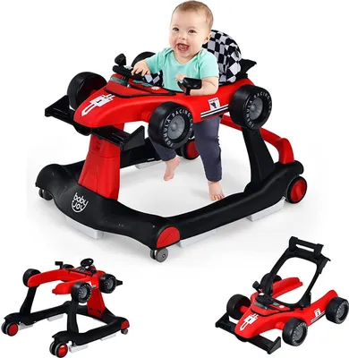 Produktbild von 4 in 1 Autoförmige Lauflernhilfe Höhenverstellbar & Klappbar, Babywalker mit einstellbarer Geschwindigkeit, Lauflernwagen mit Musik & Licht, für Baby von 6-18 Monaten, Rot