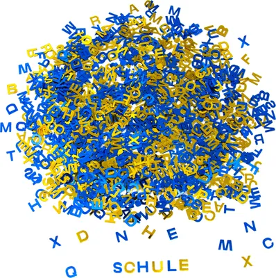 Produktbild von Oblique Unique ABC Alphabet Buchstaben Konfetti Streudeko Tisch Deko Schuleinführung Einschulung Party blau gold