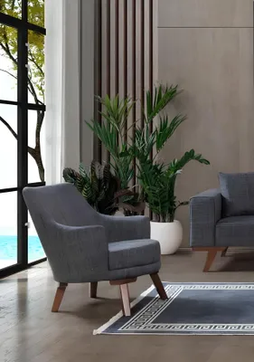 Produktbild von Wohnzimmer Sessel Moderner Einsitzer Design Möbel Grauer Einsitzer Stuhl Polster