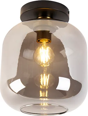Produktbild von QAZQA - Design Deckenlampe schwarz mit Gold I Messing mit Rauchglas - Zuzanna I Wohnzimmer I Schlafzimmer - Rund - LED geeignet E27