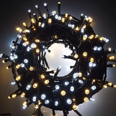 LED-Lichterkette 25 m, 500 LEDs, IP44, Timer, Eisweiß + Warmweiß