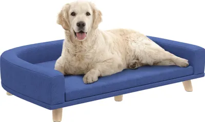 Immagine prodotto di Divano per cani PawHut Divano per cani di grossa taglia con schienale, gambe in legno Lettino per cani con rivestimento sfoderabile e lavabile Divano per gatti fino a 30 kg, 98 x 67 x 25 cm, blu